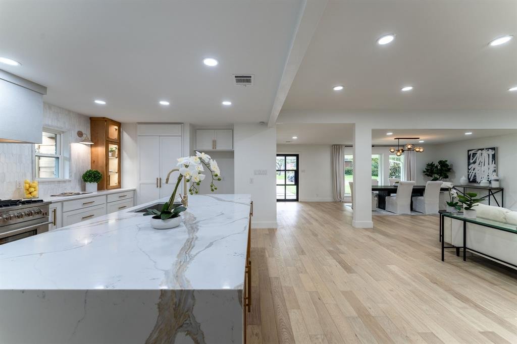 Open Concept Marble Island Kitchen